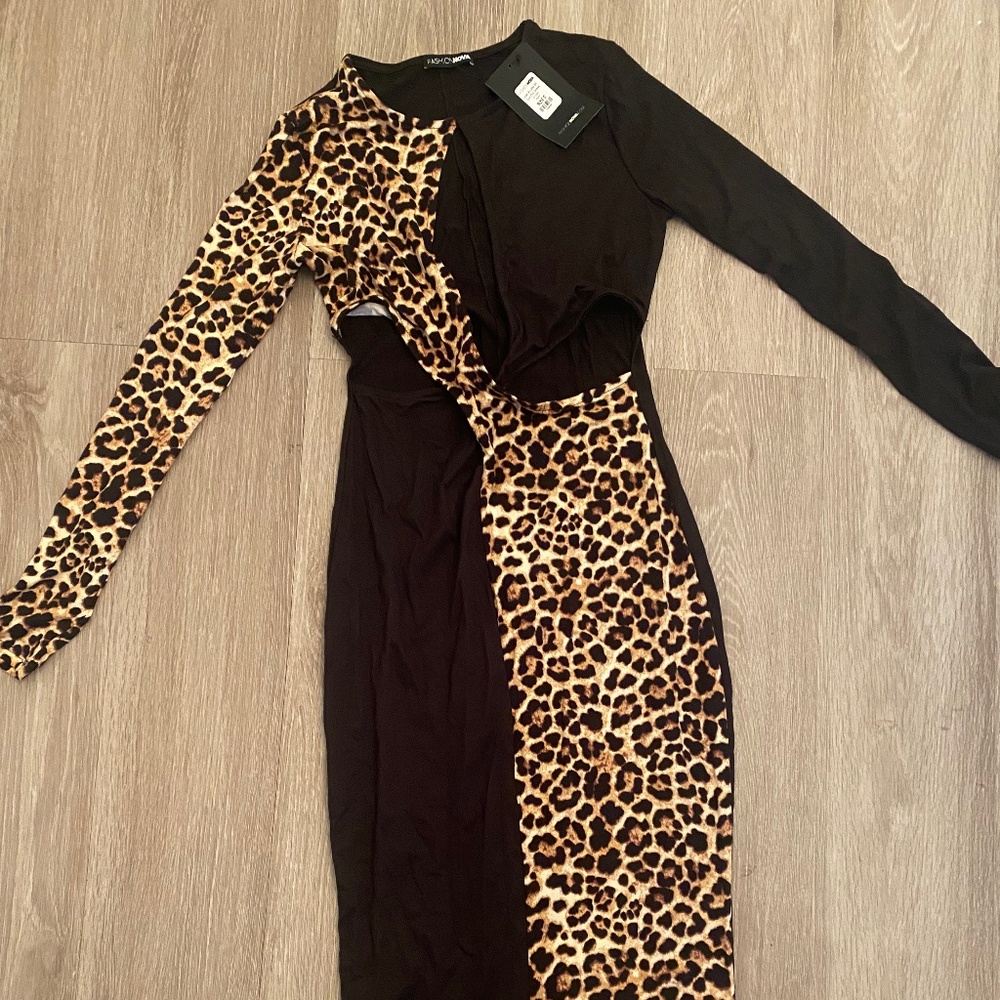 Fashion Nova cutout black and leopard dress